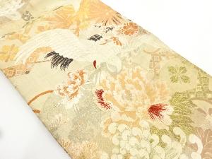 アンティーク　鶴に菊・牡丹模様織り出し名古屋帯（材料）